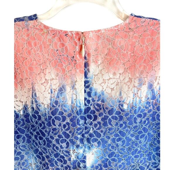 MSGM Floral Lace Blue, Pink & Off-White Tie Dye Short Sleeve Boxy Tee Size L - Picture 6 of 8